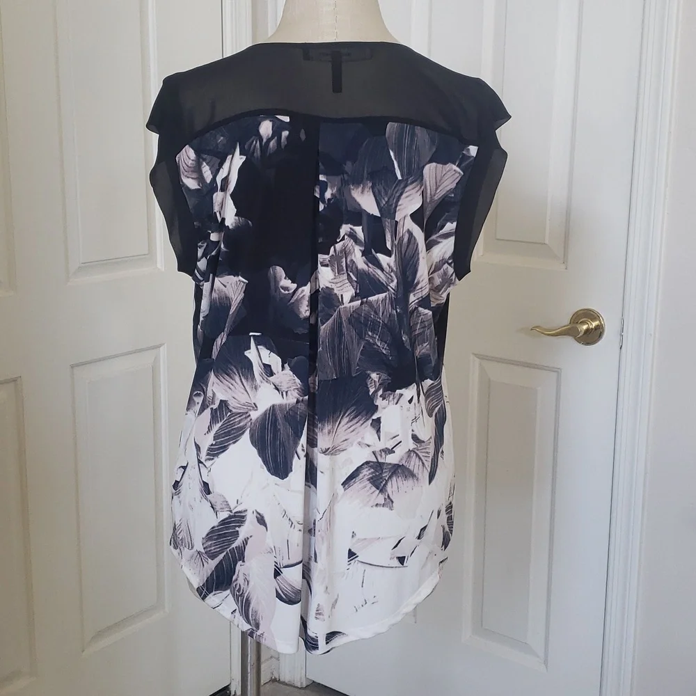 ROBERT RODRIGUEZ Abstract Watercolor Silky Blouse | Sheer Cap Sleeves | MEDIUM - Picture 5 of 15